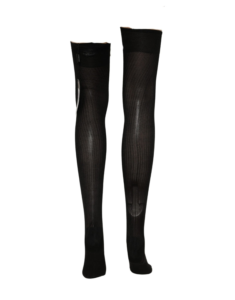 Dolce & Gabbana Black DG Logo Rhinestones Stretch Thigh High Socks
