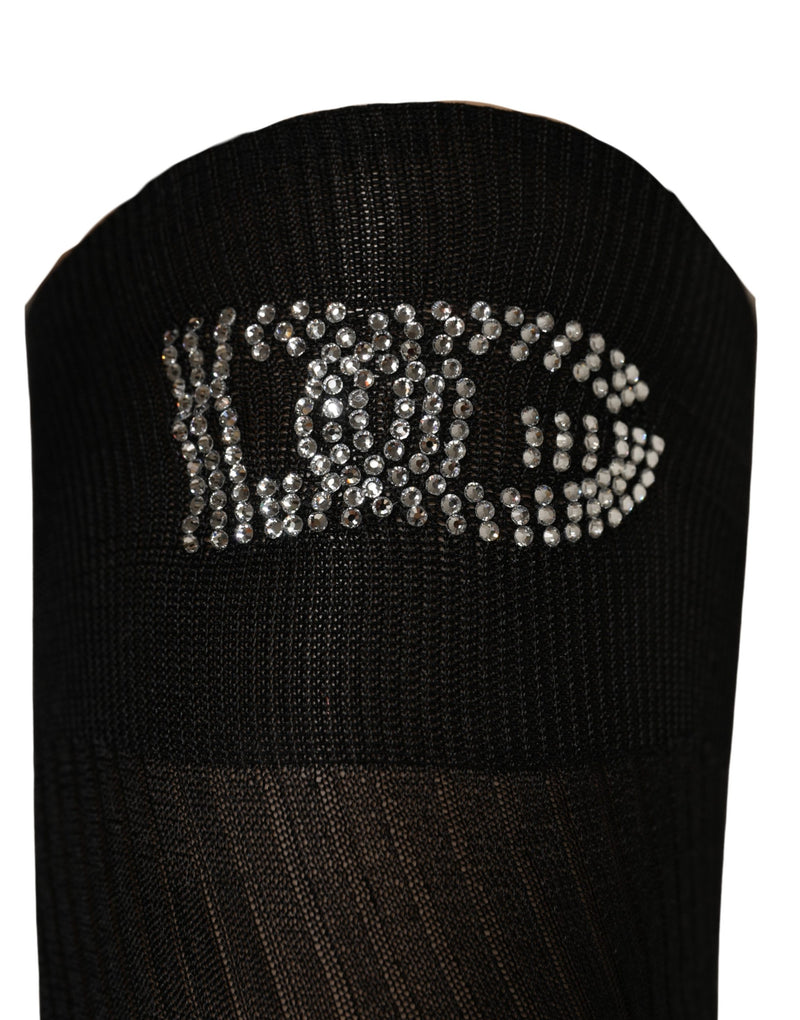 Dolce & Gabbana Black DG Logo Rhinestones Stretch Thigh High Socks