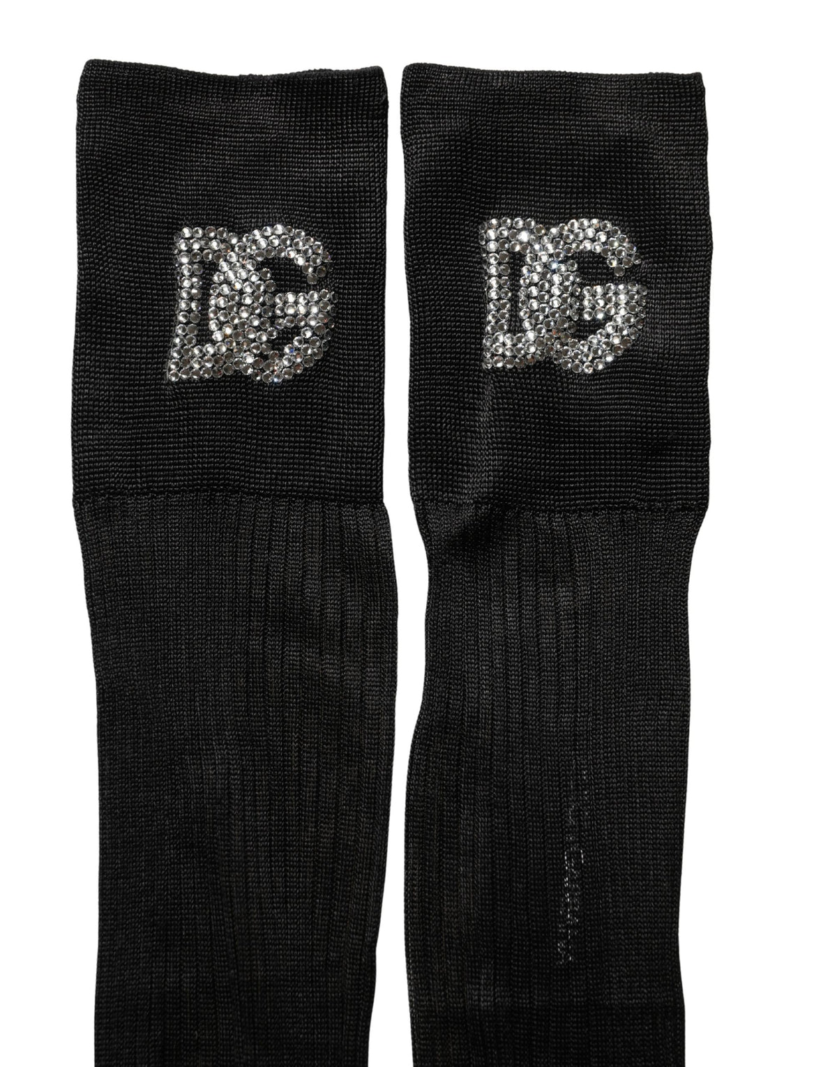 Chaussettes hautes Dolce & Gabbana noires DG Logo à strass