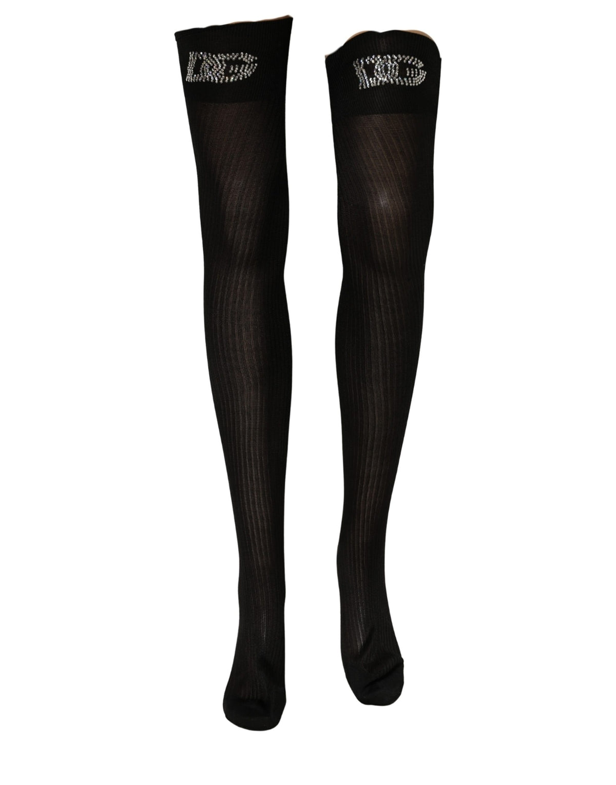 Chaussettes hautes Dolce & Gabbana noires DG Logo à strass