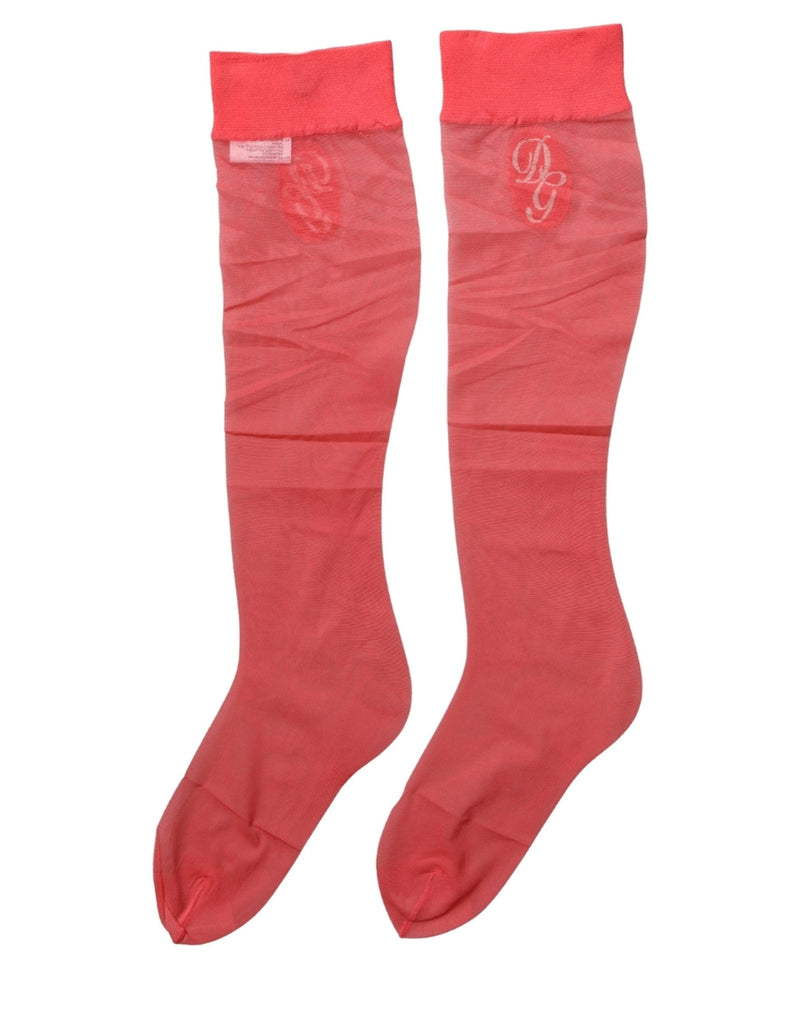 Dolce & Gabbana Red Nylon Mesh Sheer Calf Long Accessory Socks