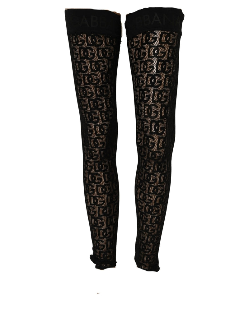 Dolce & Gabbana Black DG Logo Sheer Nylon Thigh High Socks