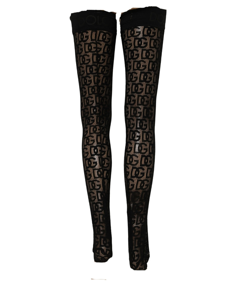 Dolce & Gabbana Black DG Logo Sheer Nylon Thigh High Socks