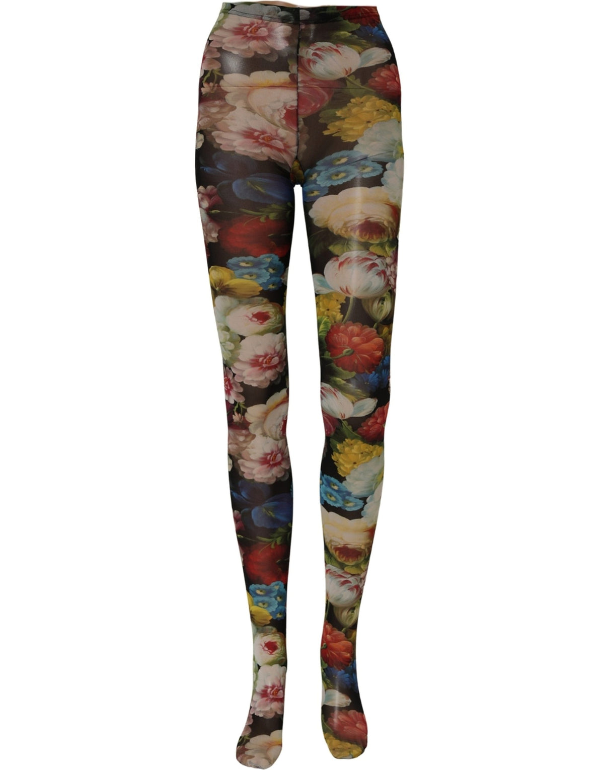 Dolce & Gabbana Collant Transparent à Imprimé Floral Noir Chaussettes
