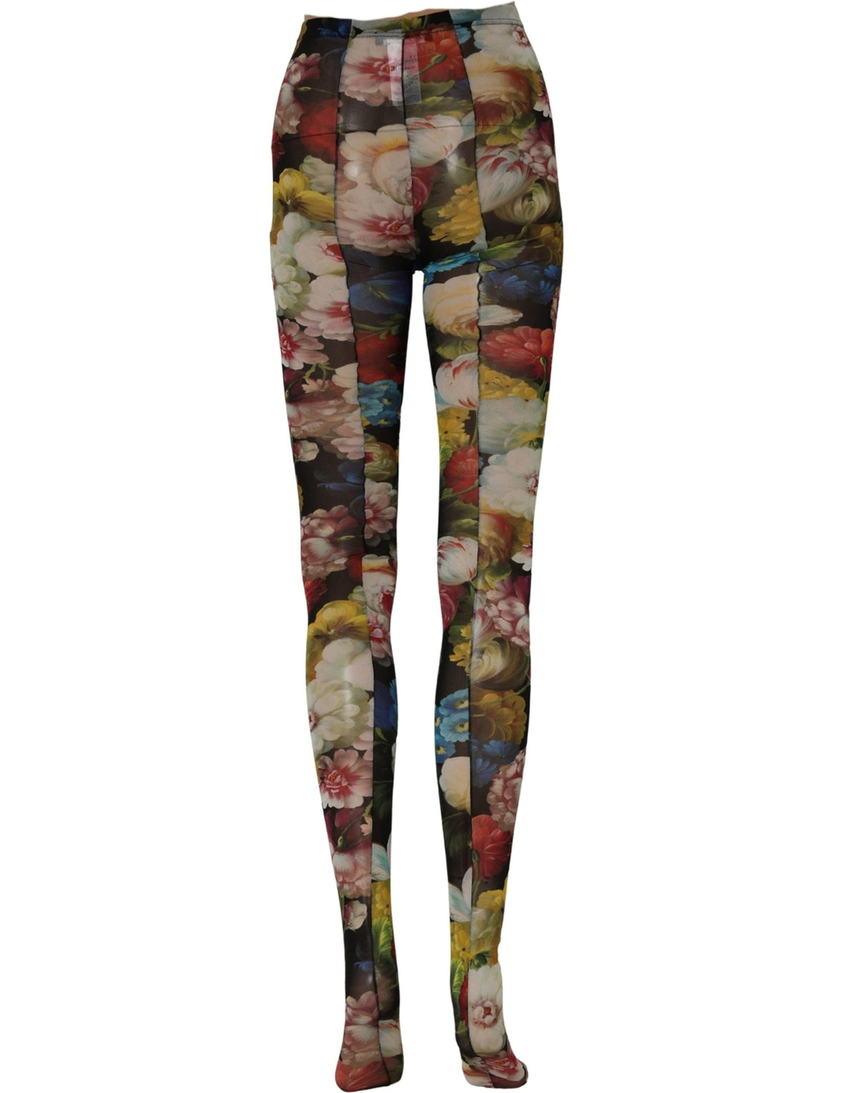 Dolce & Gabbana Collant Transparent à Imprimé Floral Noir Chaussettes