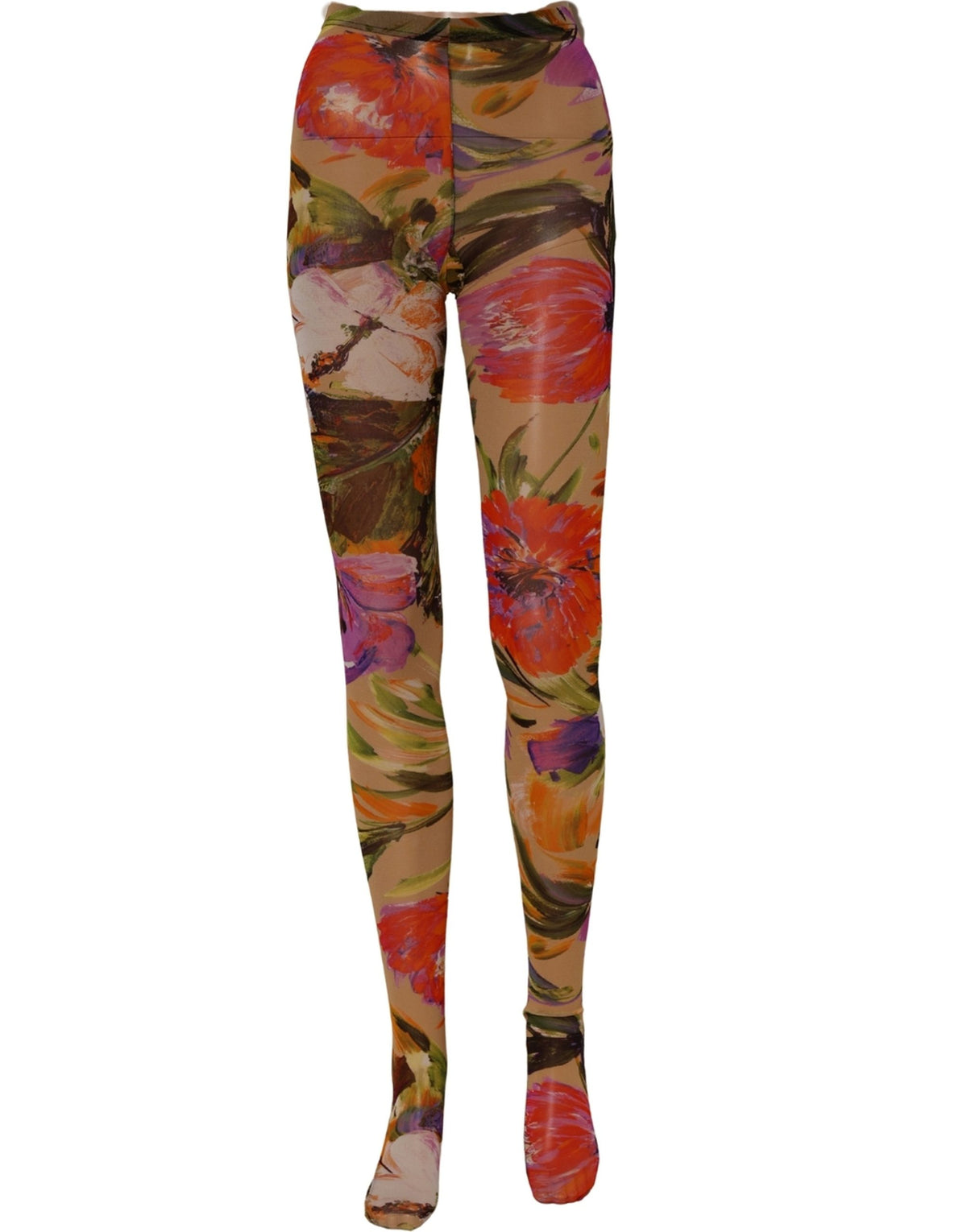 Dolce & Gabbana Collants Beiges Imprimé Floral Chaussettes Résille