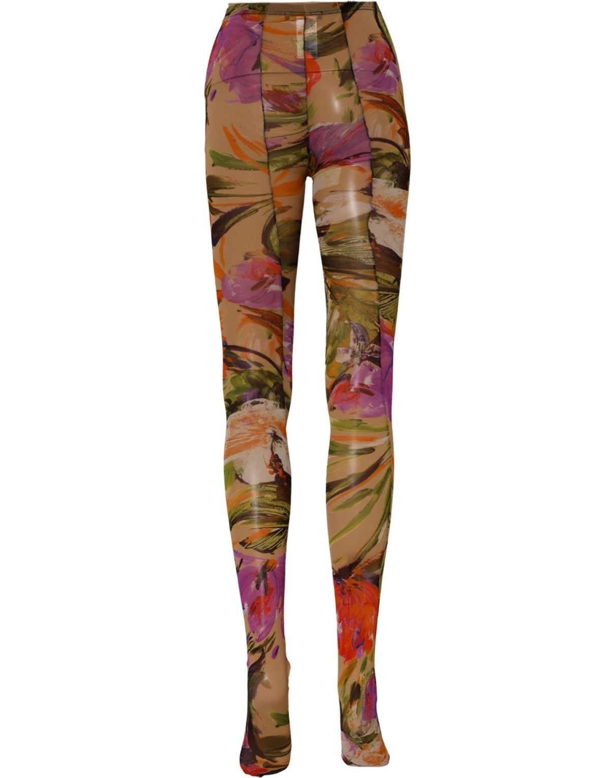 Dolce & Gabbana Collants Beiges Imprimé Floral Chaussettes Résille