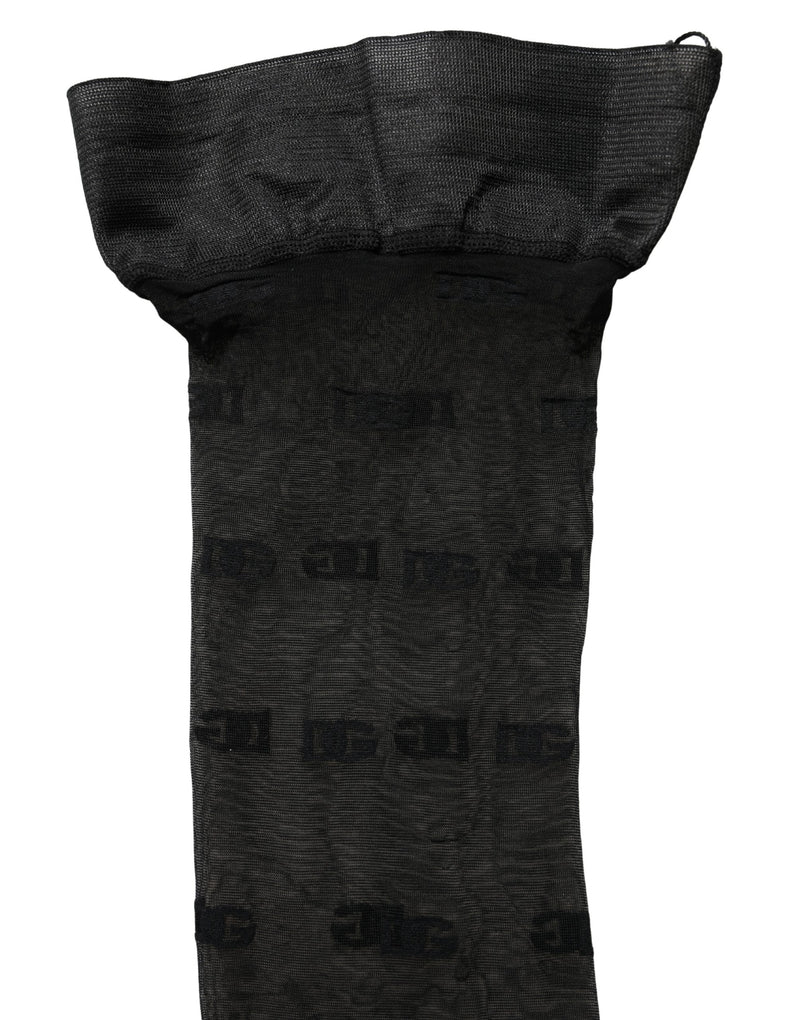 Dolce & Gabbana Black Sheer Logo Monogram Tights Stockings Socks