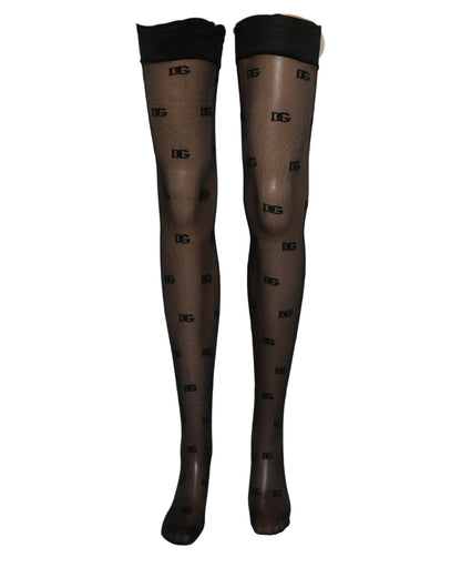 Dolce & Gabbana Black Sheer Logo Monogram Tights Stockings Socks
