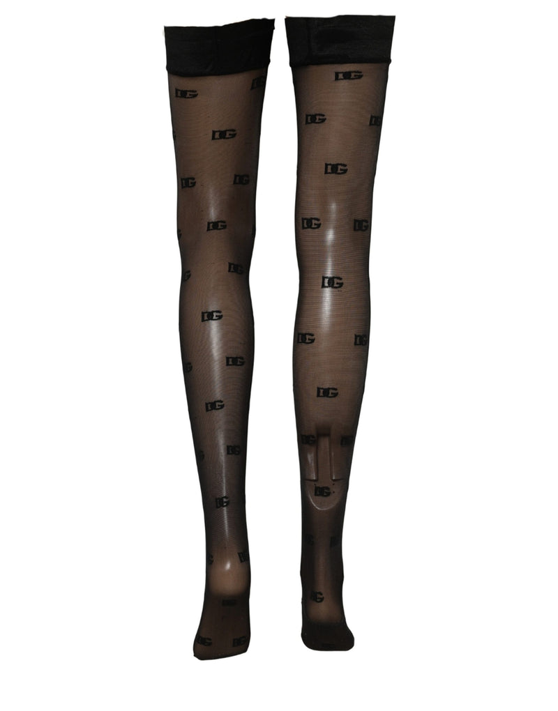 Dolce & Gabbana Black Sheer Logo Monogram Tights Stockings Socks
