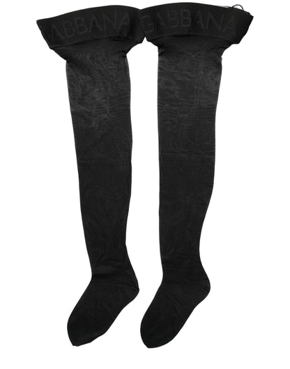Dolce & Gabbana Black Nylon Logo Calf Long Women Accessory Socks