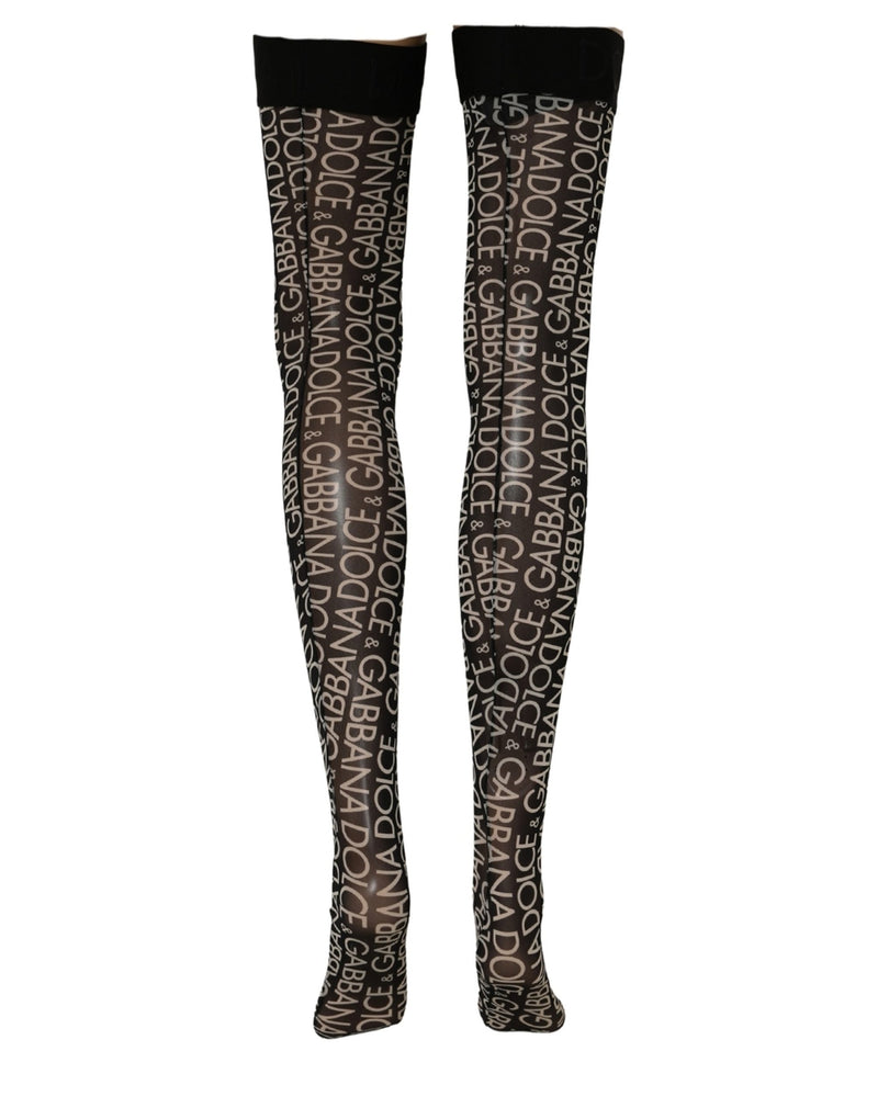 Dolce & Gabbana Black Sheer Logo Monogram High Stockings Socks