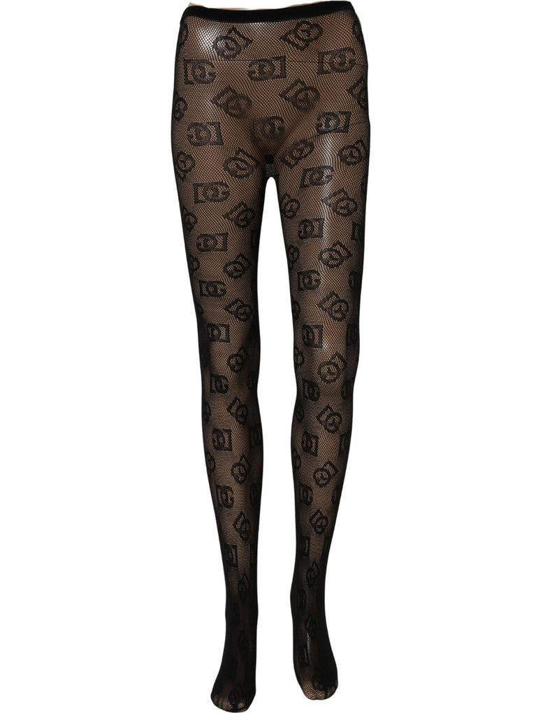 Dolce & Gabbana Black All Over Print Sheer Stretch Tights Socks
