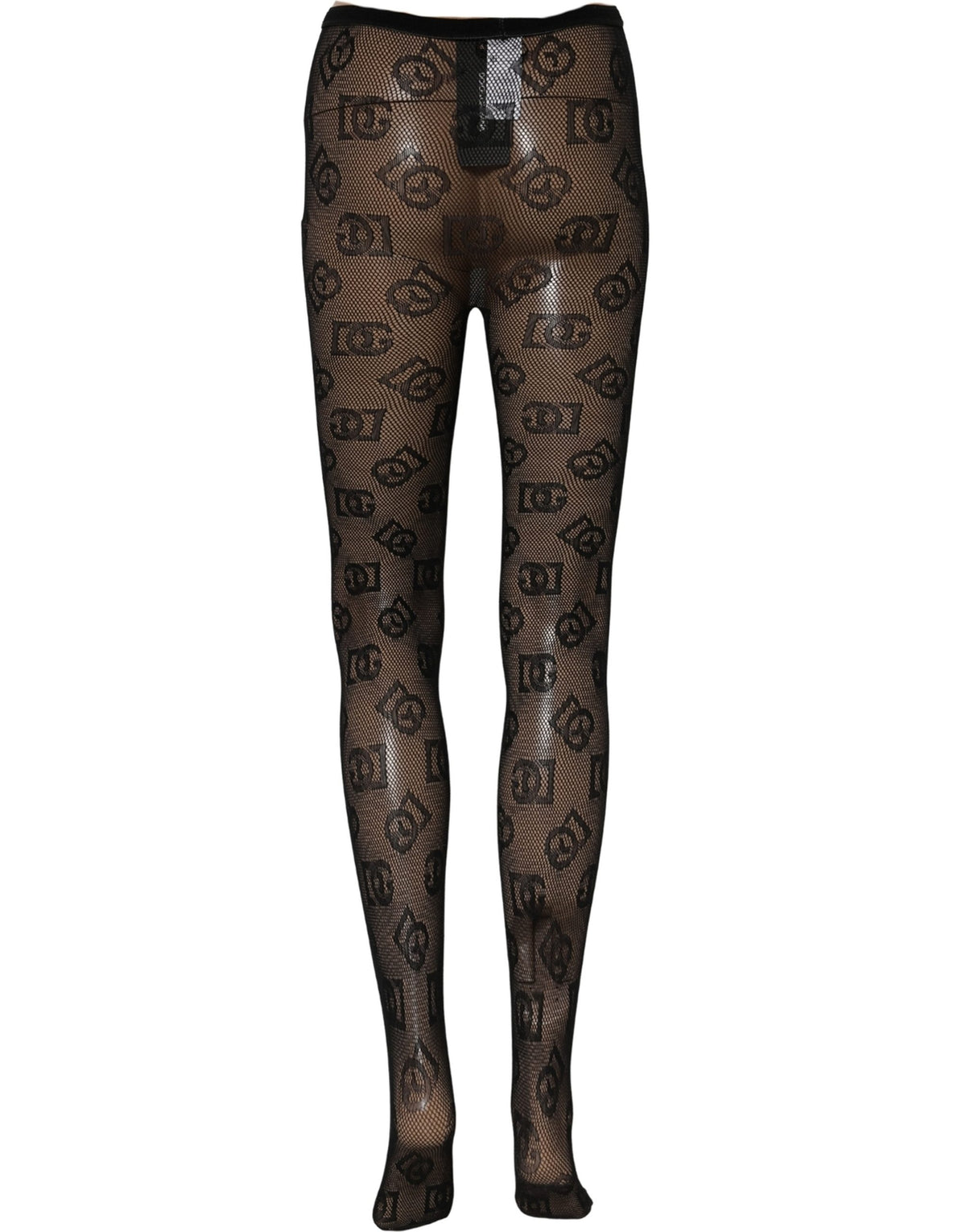 Chaussettes montantes Dolce & Gabbana en tissu résille extensible noir à imprimé intégral