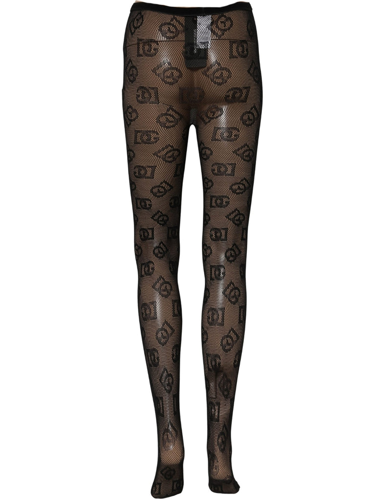 Dolce & Gabbana Black All Over Print Sheer Stretch Tights Socks