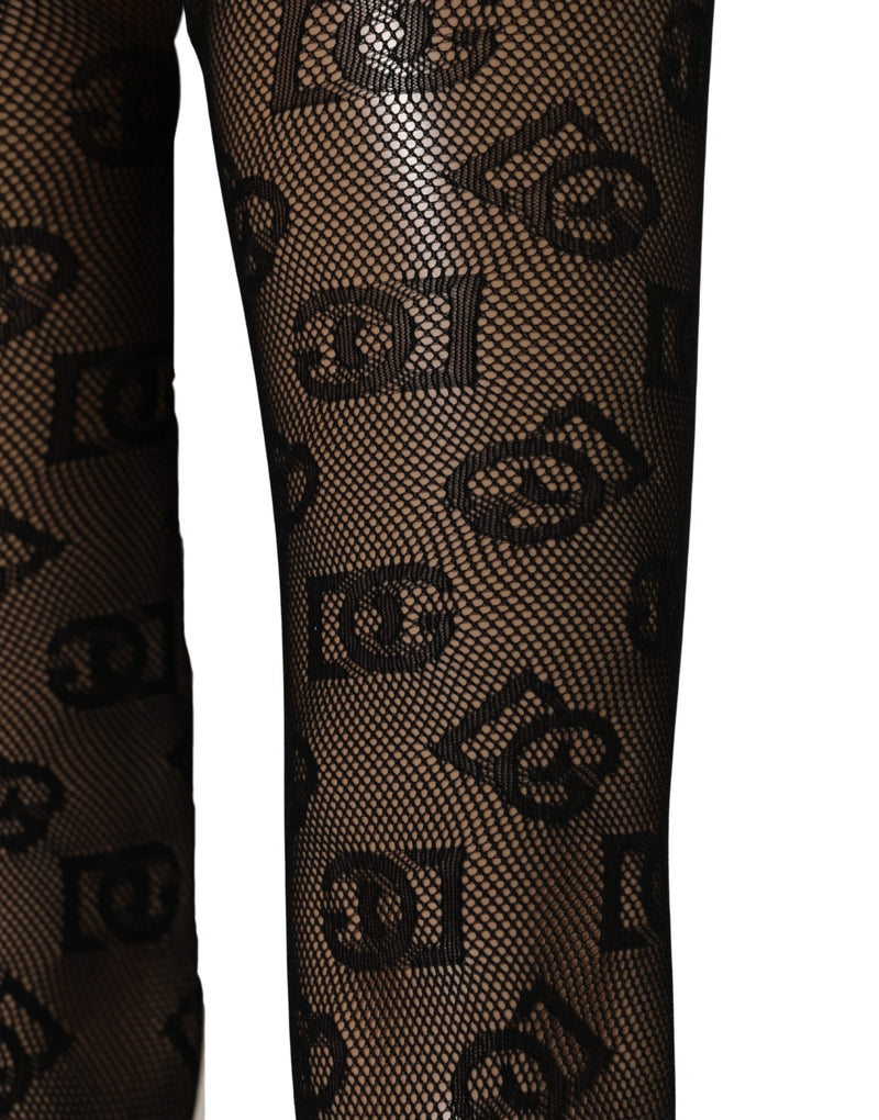 Dolce & Gabbana Black All Over Print Sheer Stretch Tights Socks