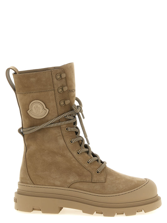 Moncler Beige Leather Lace-Up Boots