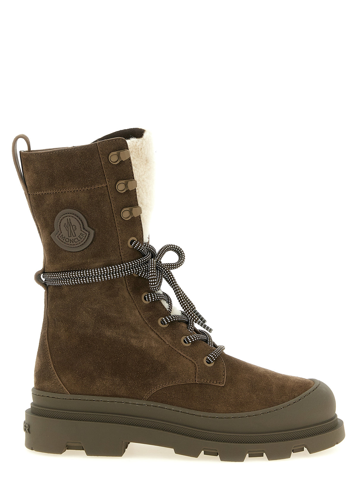 Bottes lacées en cuir marron Moncler