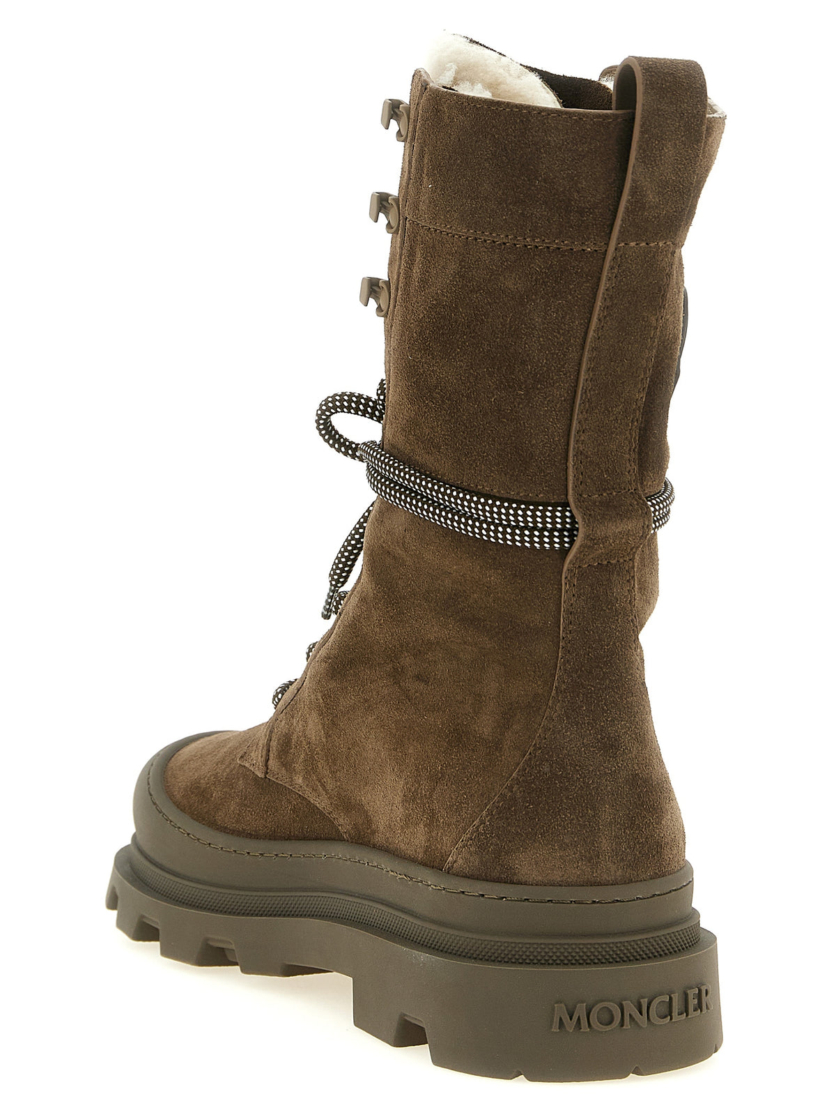 Bottes lacées en cuir marron Moncler
