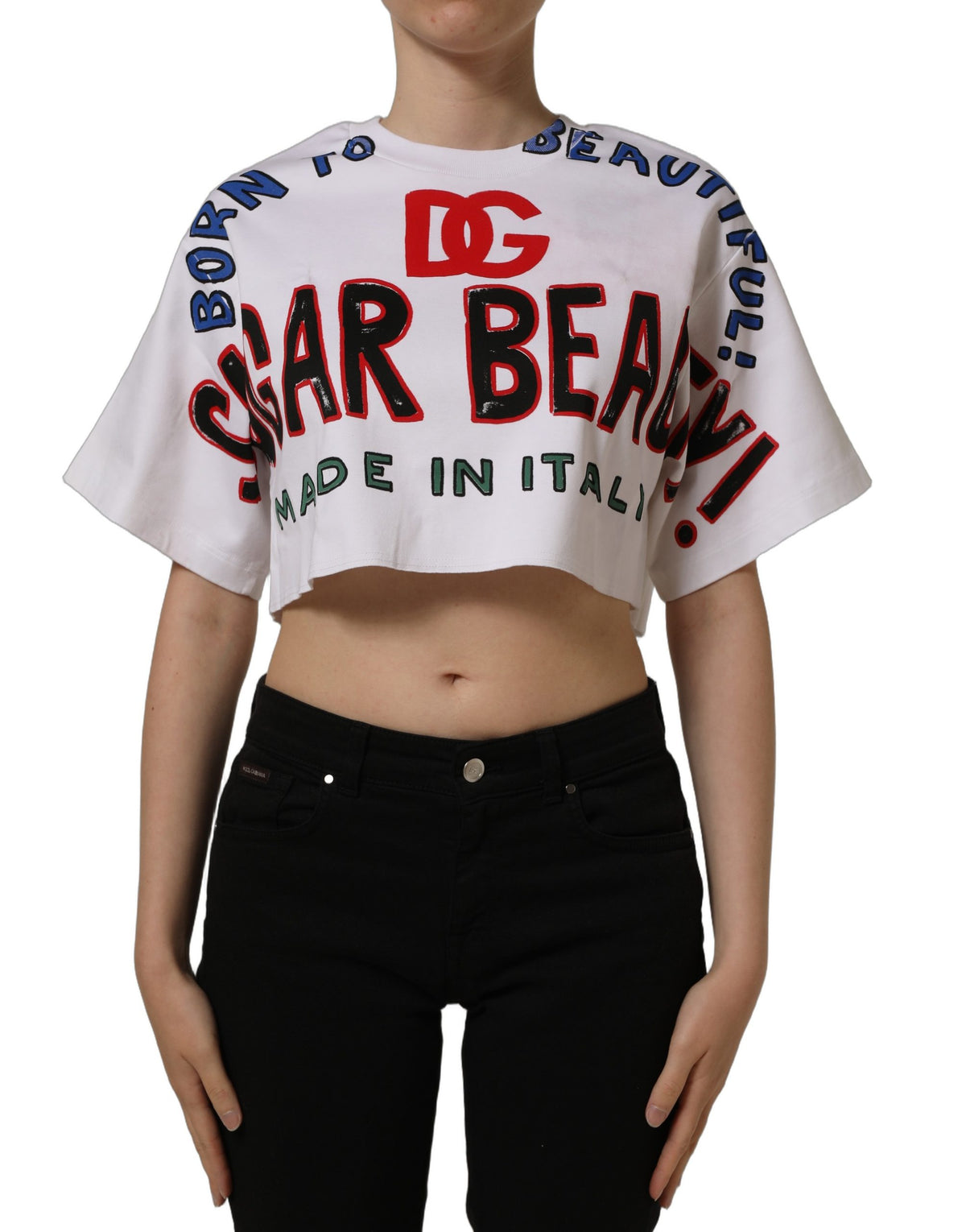 T-shirt court Dolce & Gabbana en jersey de coton blanc à motif graphique
