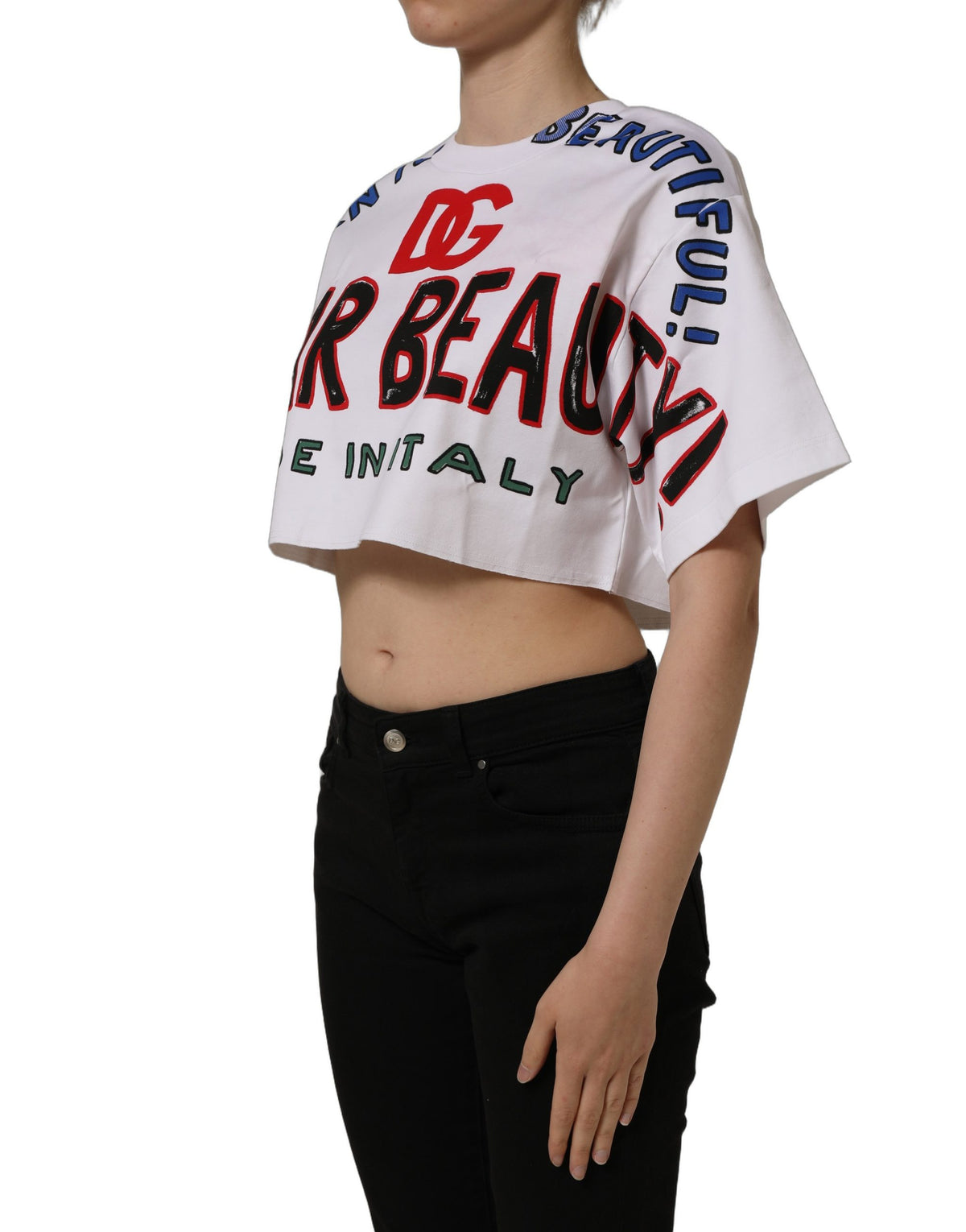 T-shirt court Dolce & Gabbana en jersey de coton blanc à motif graphique