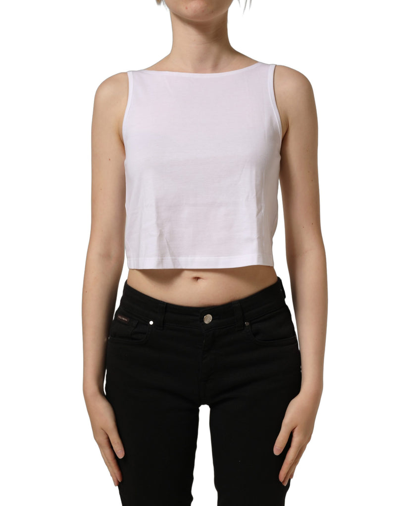 Dolce & Gabbana White Cotton Sleeveless Cropped Tank Top