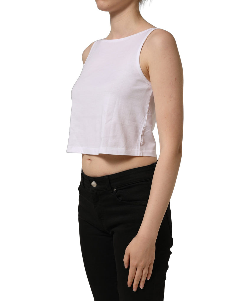 Dolce & Gabbana White Cotton Sleeveless Cropped Tank Top