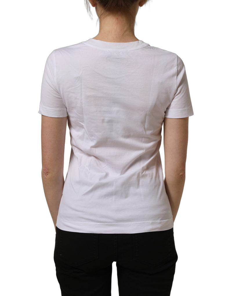 Dolce & Gabbana White Cotton Rose Patch Crew Neck T-shirt