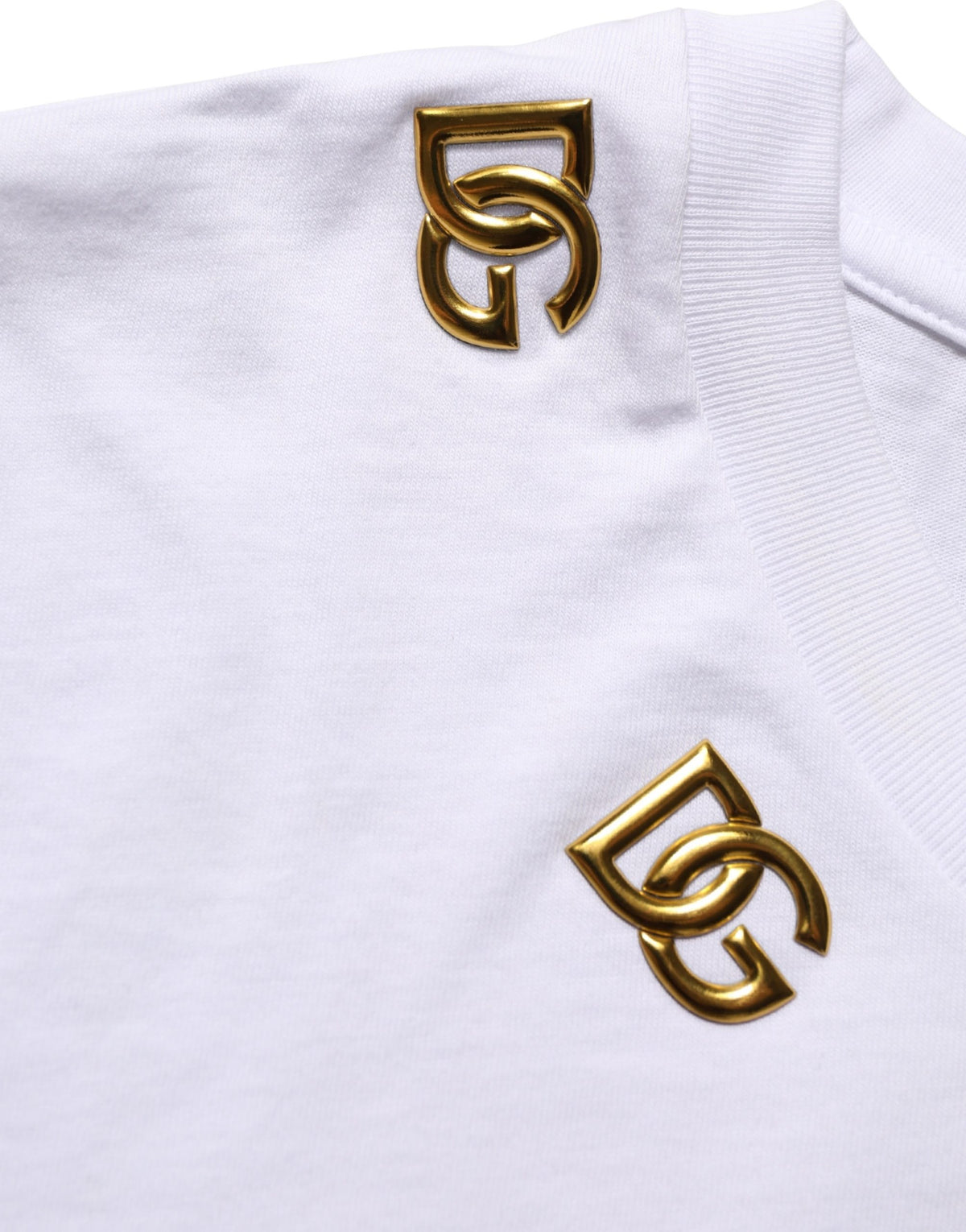 T-shirt col rond Dolce & Gabbana en coton blanc avec logo DG doré