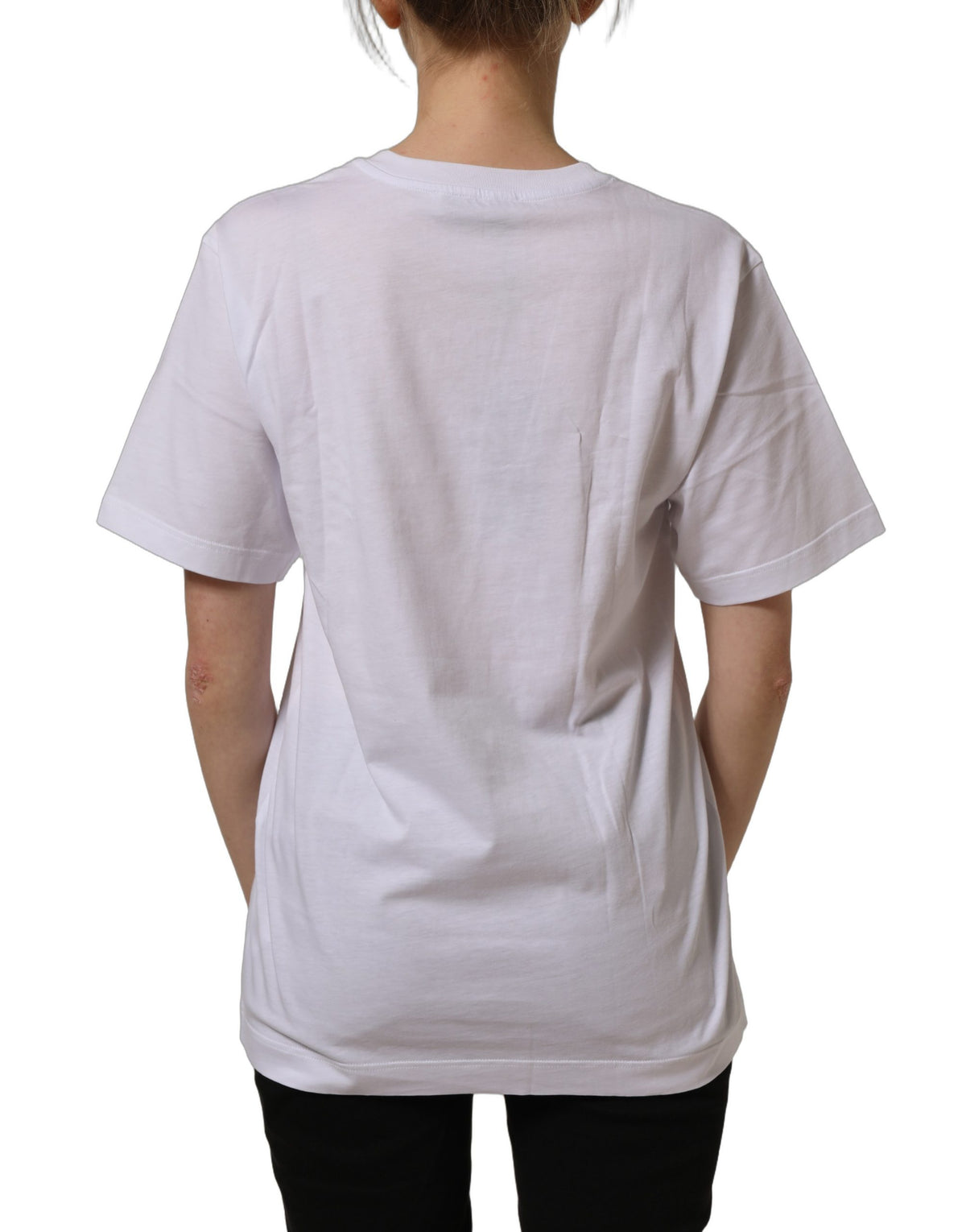 T-shirt col rond Dolce & Gabbana en coton blanc avec logo DG doré