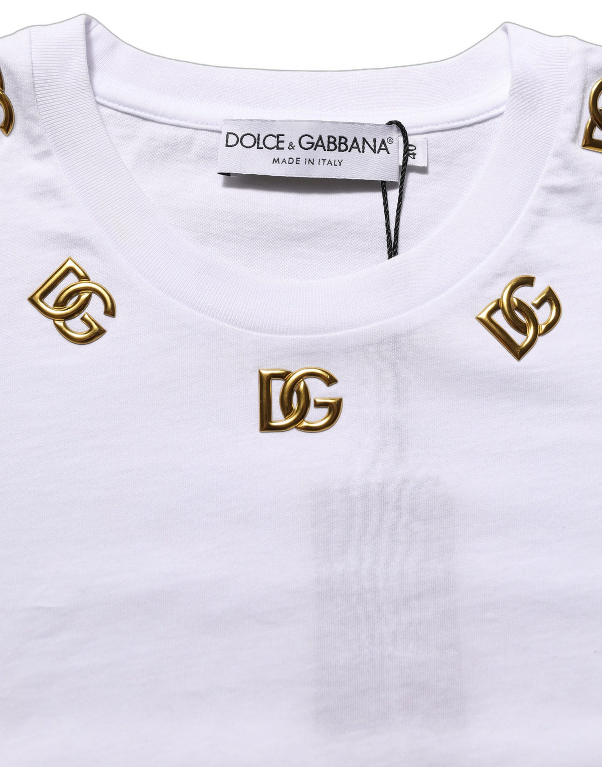 T-shirt col rond Dolce & Gabbana en coton blanc avec logo DG doré