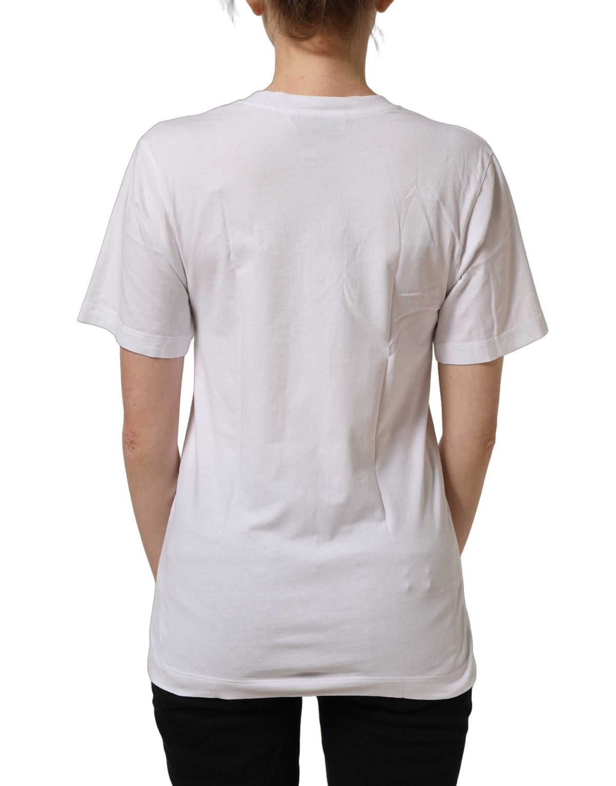 T-shirt blanc en coton à col en V avec logo DG doré Dolce & Gabbana