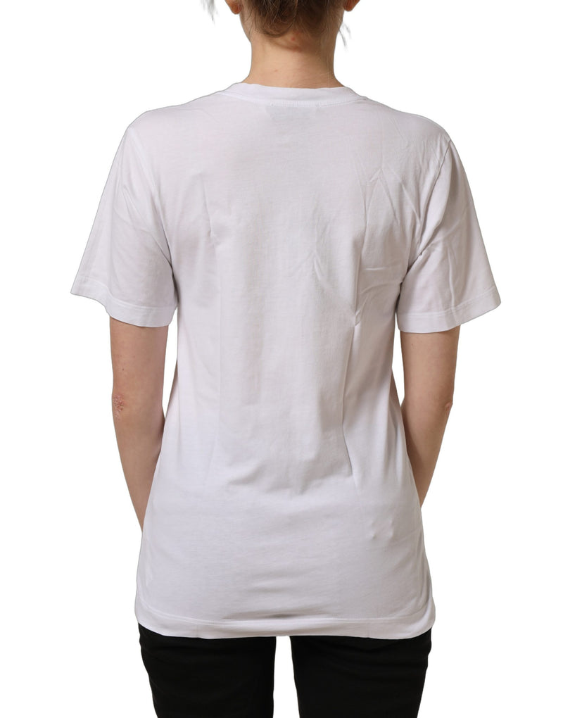 Dolce & Gabbana White Cotton Gold DG Logo V-Neck T-shirt