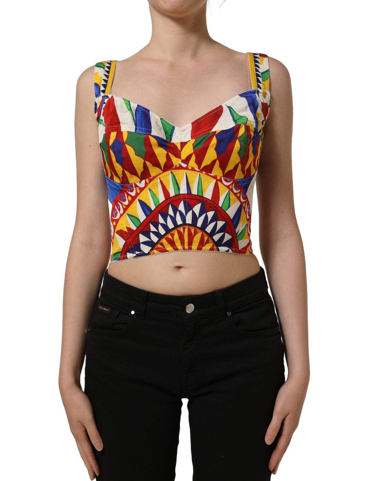 Débardeur court en soie imprimé Carretto multicolore Dolce & Gabbana