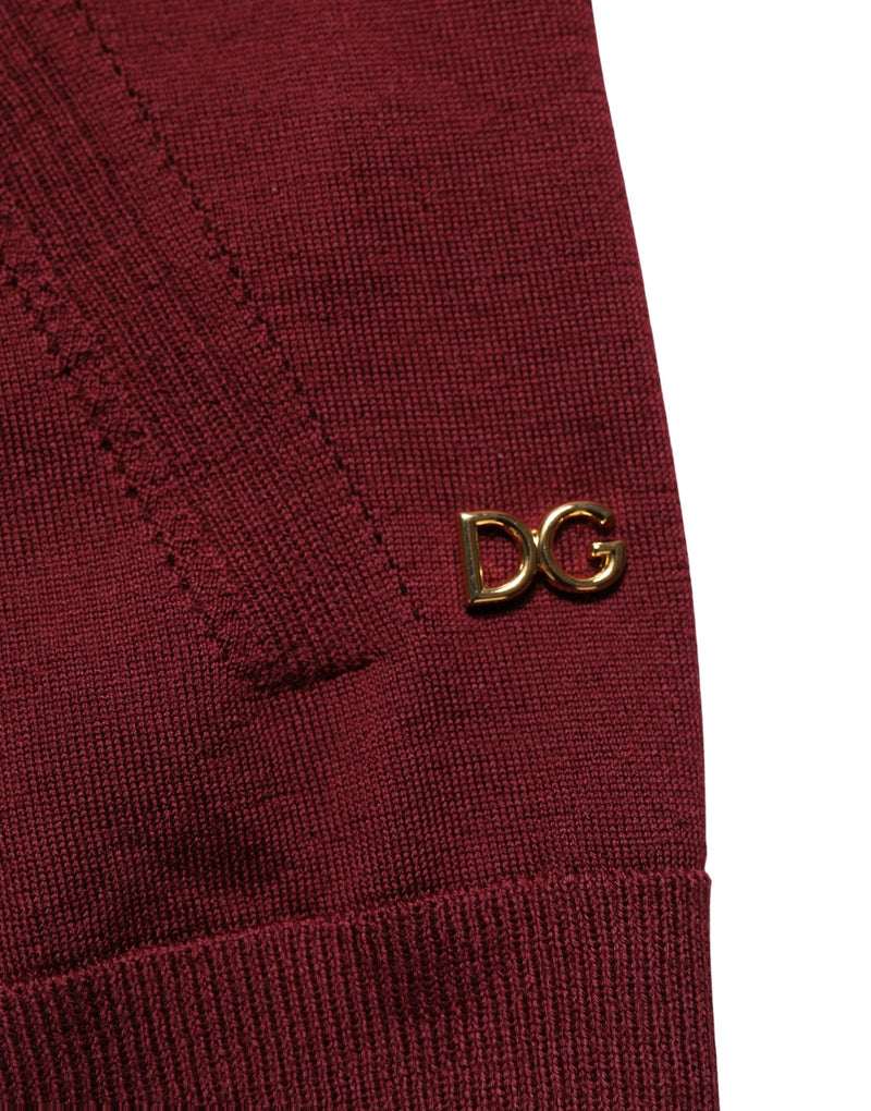 Dolce & Gabbana Maroon Wool Knitted CrewNeck Pullover Sweater