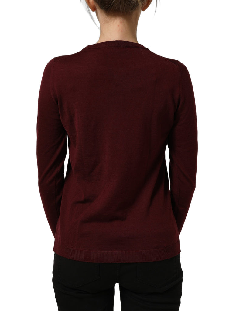 Dolce & Gabbana Maroon Wool Knitted CrewNeck Pullover Sweater