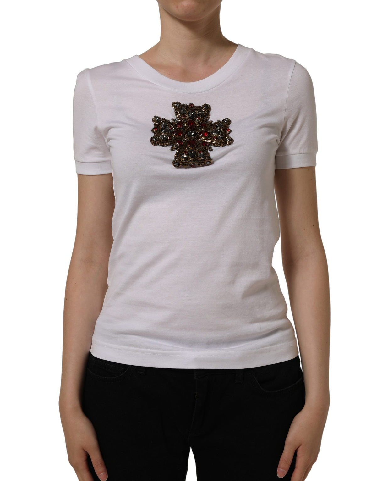 T-shirt court Dolce & Gabbana blanc orné de cristaux