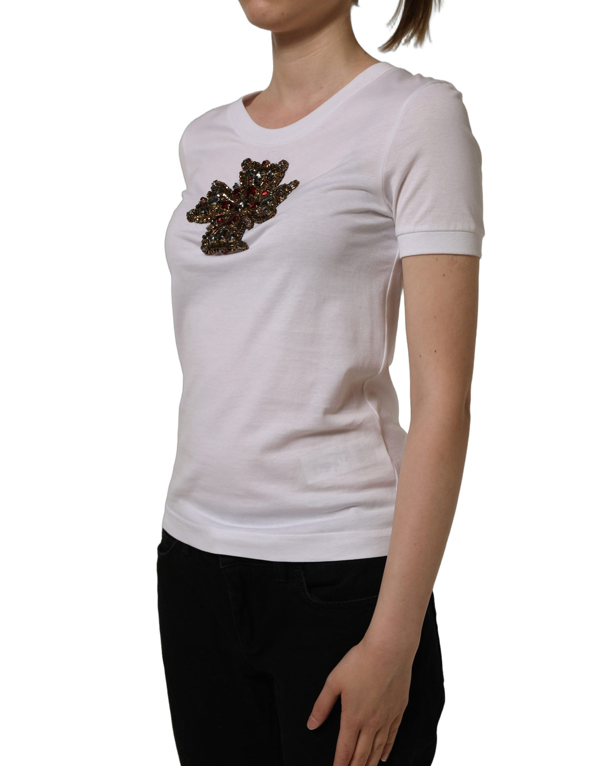 T-shirt court Dolce & Gabbana blanc orné de cristaux