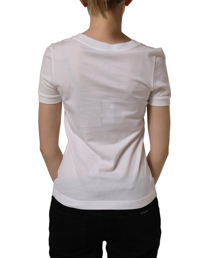 Dolce & Gabbana White Crystal Embellished Cross Top T-shirt