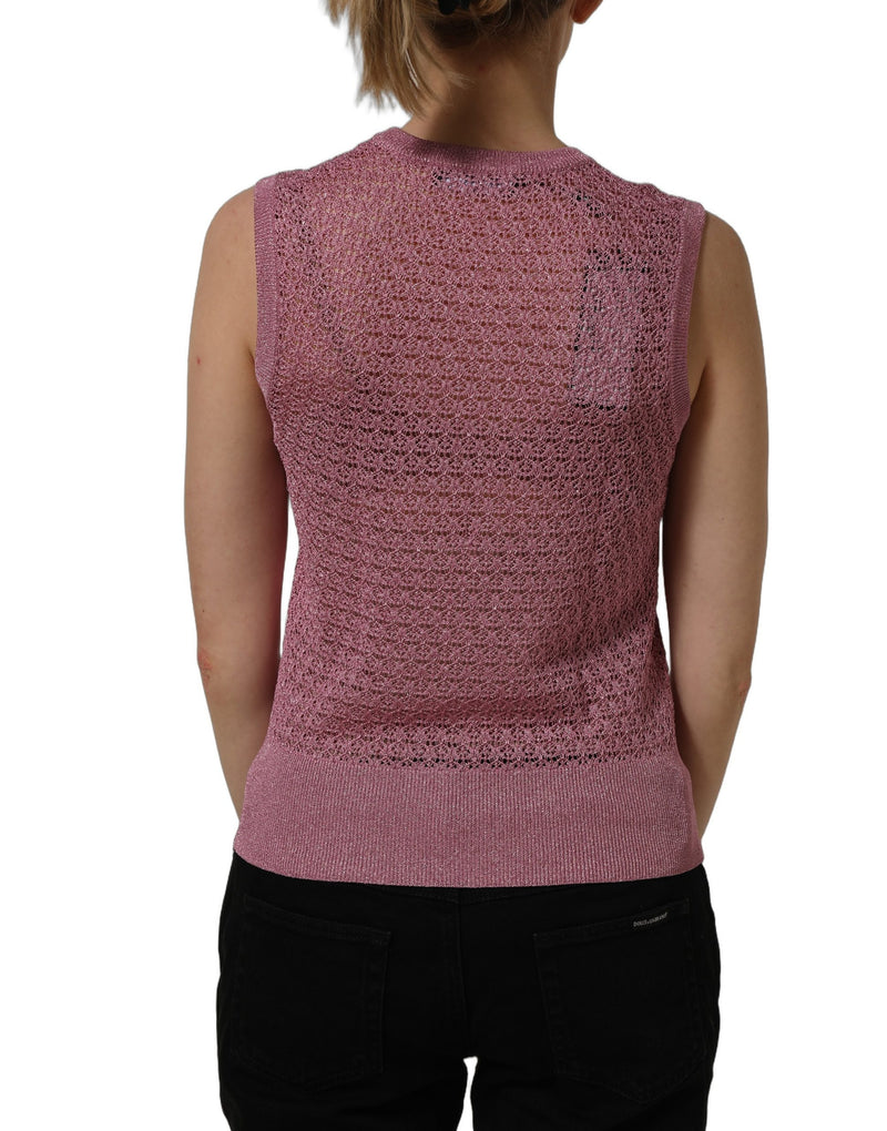 Dolce & Gabbana Pink Sheer Mesh Crew Neck Sleeveless Tank Top