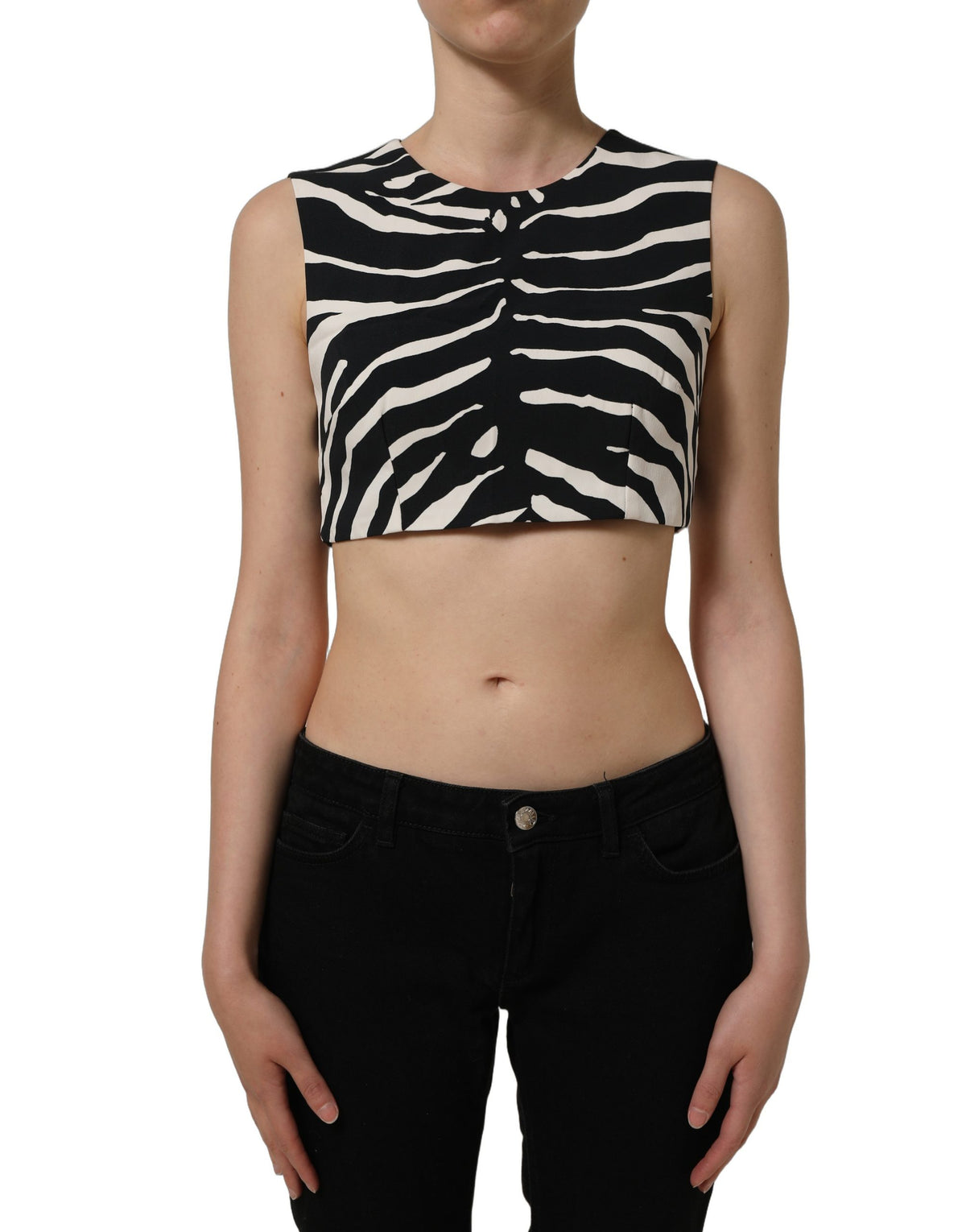 Débardeur court sans manches zébré noir et blanc Dolce & Gabbana