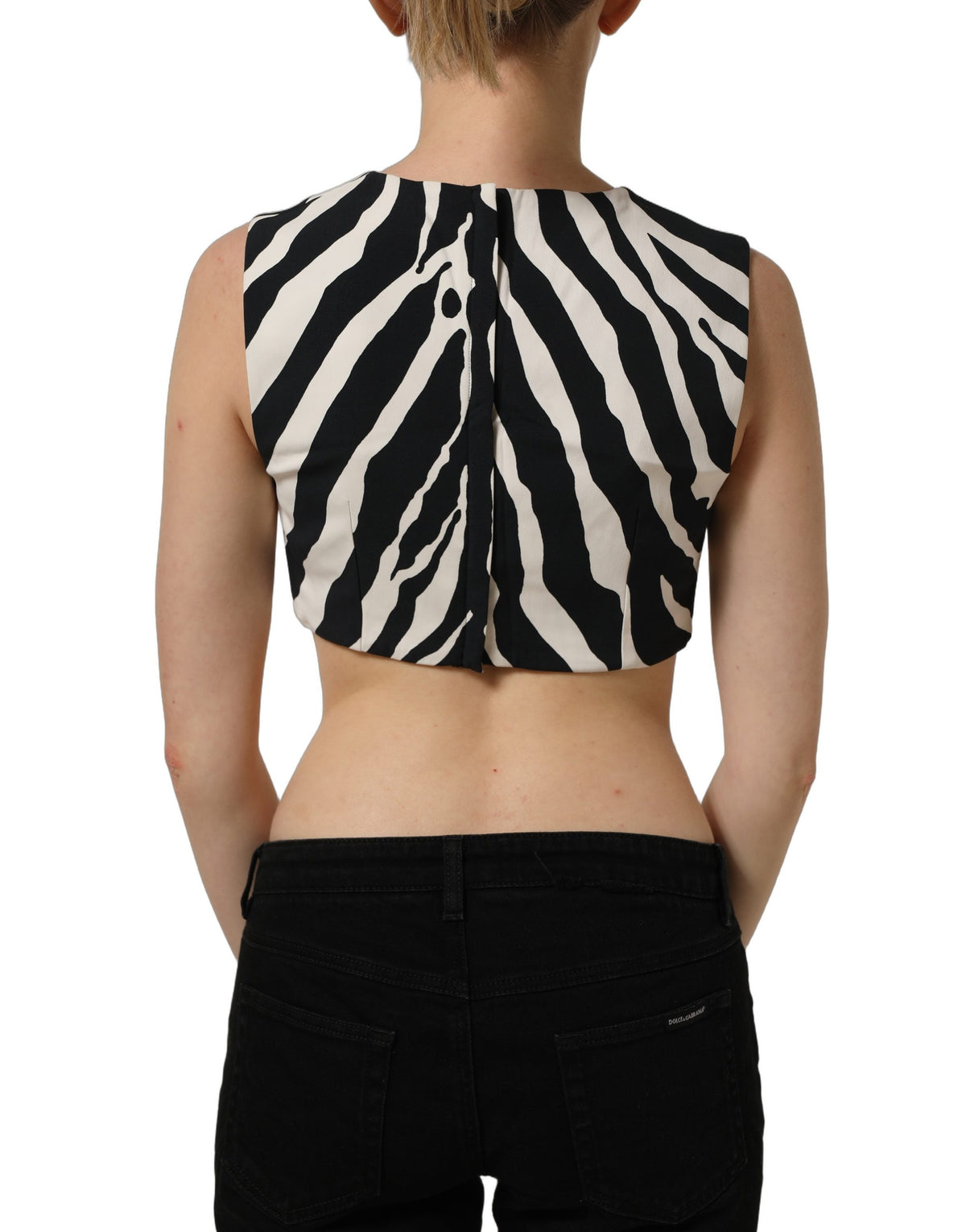 Débardeur court sans manches zébré noir et blanc Dolce & Gabbana