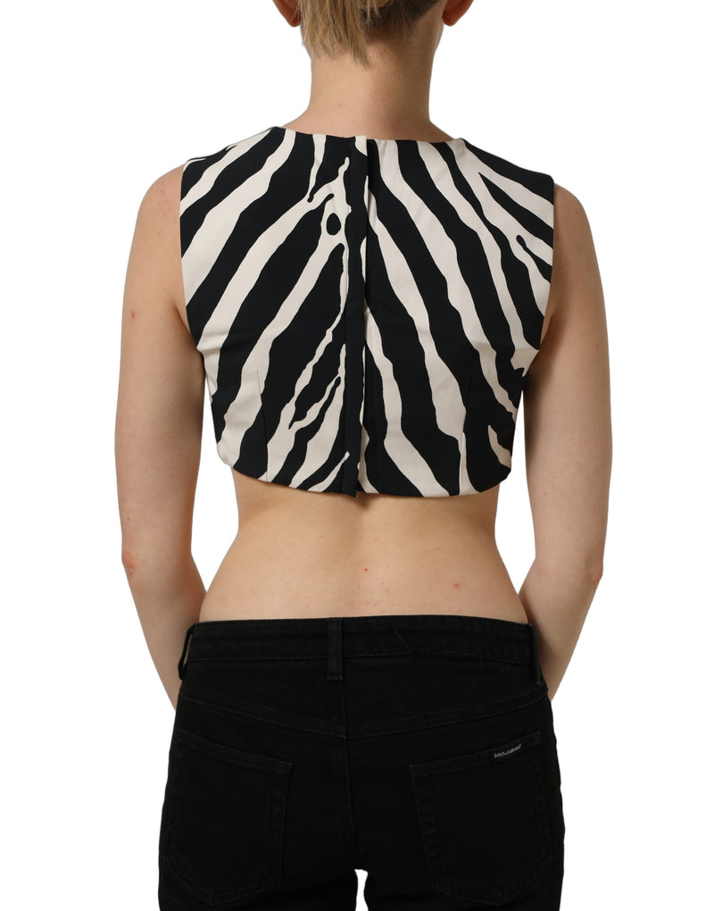 Dolce & Gabbana Black White Zebra Sleeveless Cropped Tank Top