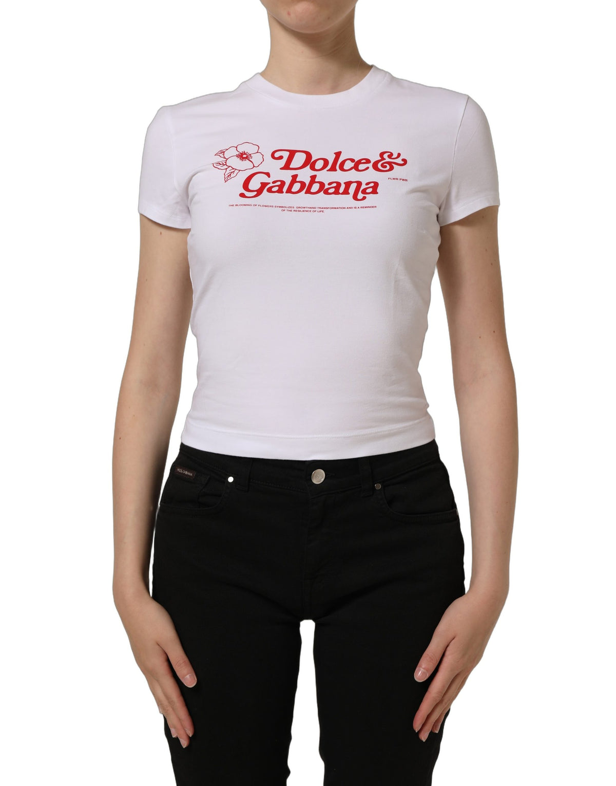 T-shirt col rond Dolce & Gabbana blanc imprimé floral avec logo