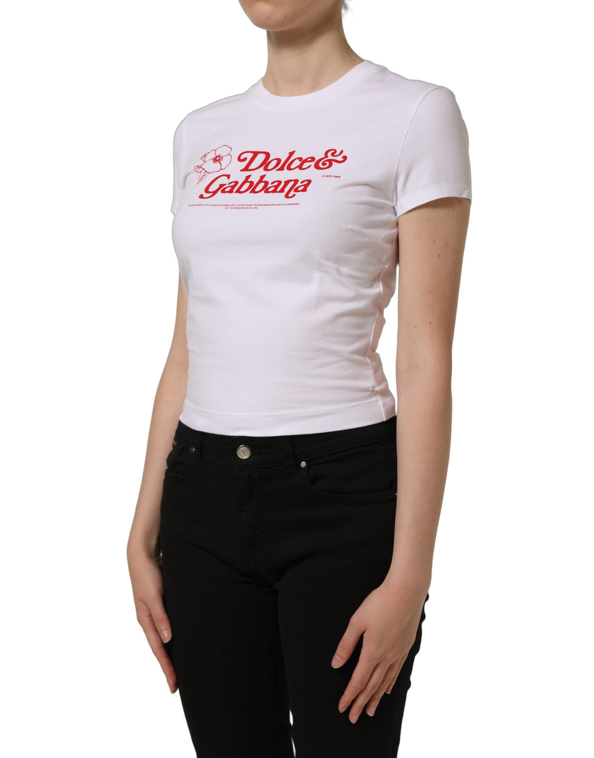 T-shirt col rond Dolce & Gabbana blanc imprimé floral avec logo