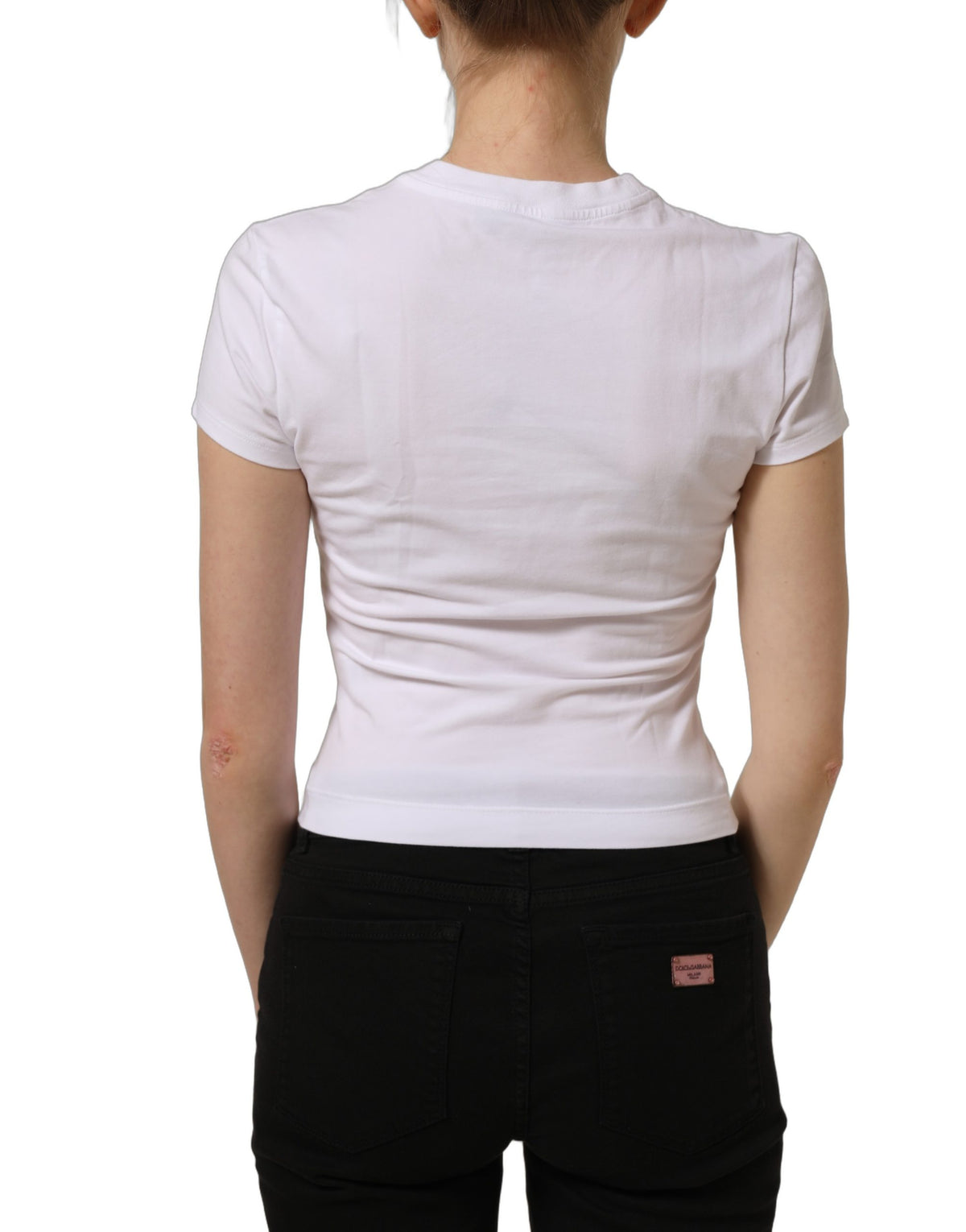 T-shirt col rond Dolce & Gabbana blanc imprimé floral avec logo
