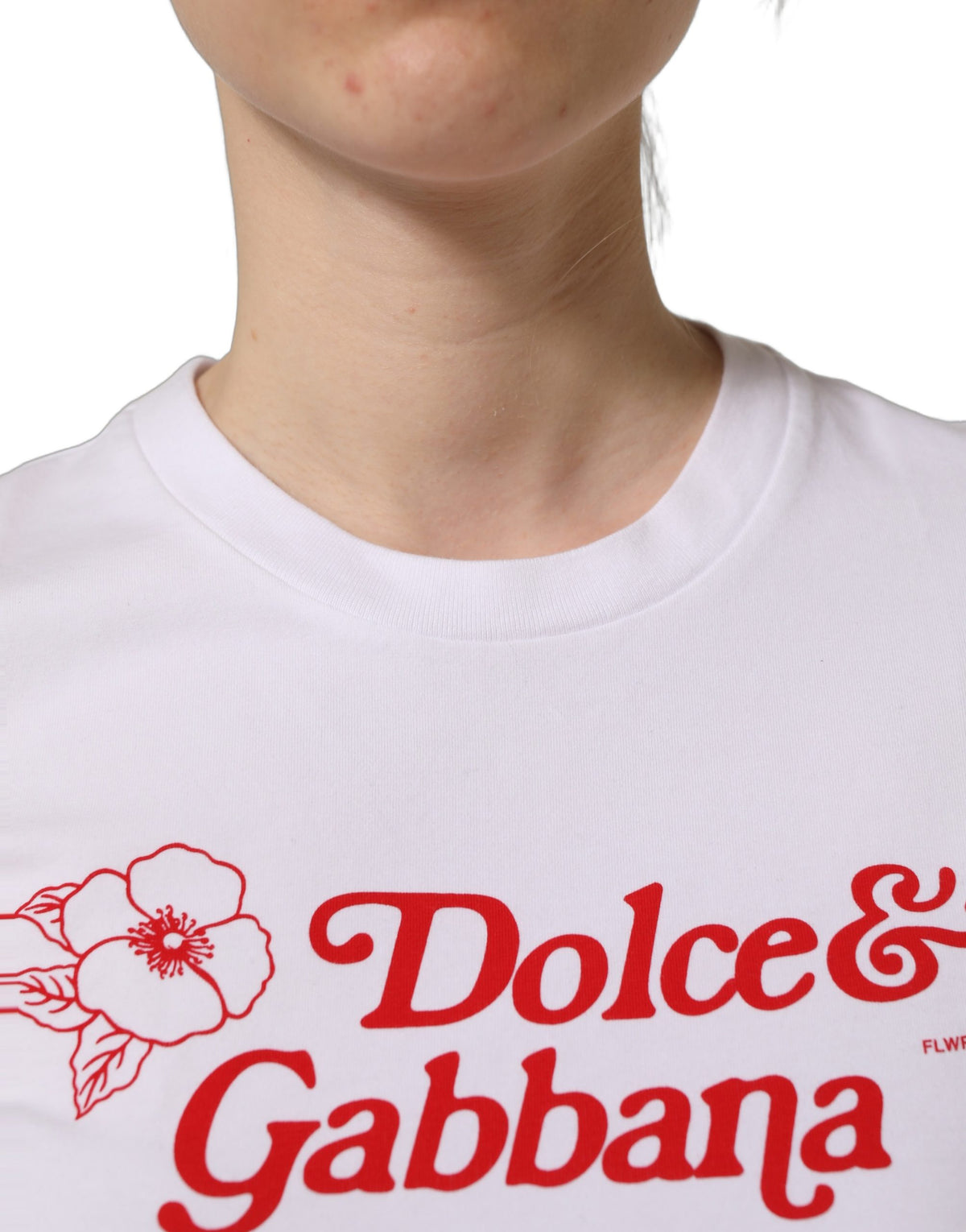 T-shirt col rond Dolce & Gabbana blanc imprimé floral avec logo