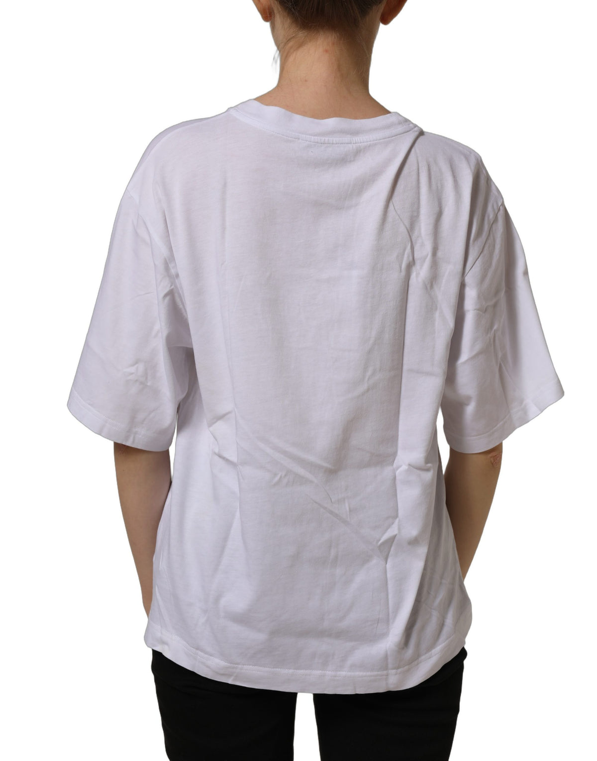 T-shirt en coton à col rond avec patch logo blanc Dolce & Gabbana