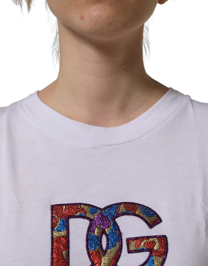 Dolce & Gabbana White Logo Patch Cotton Crew Neck T-shirt