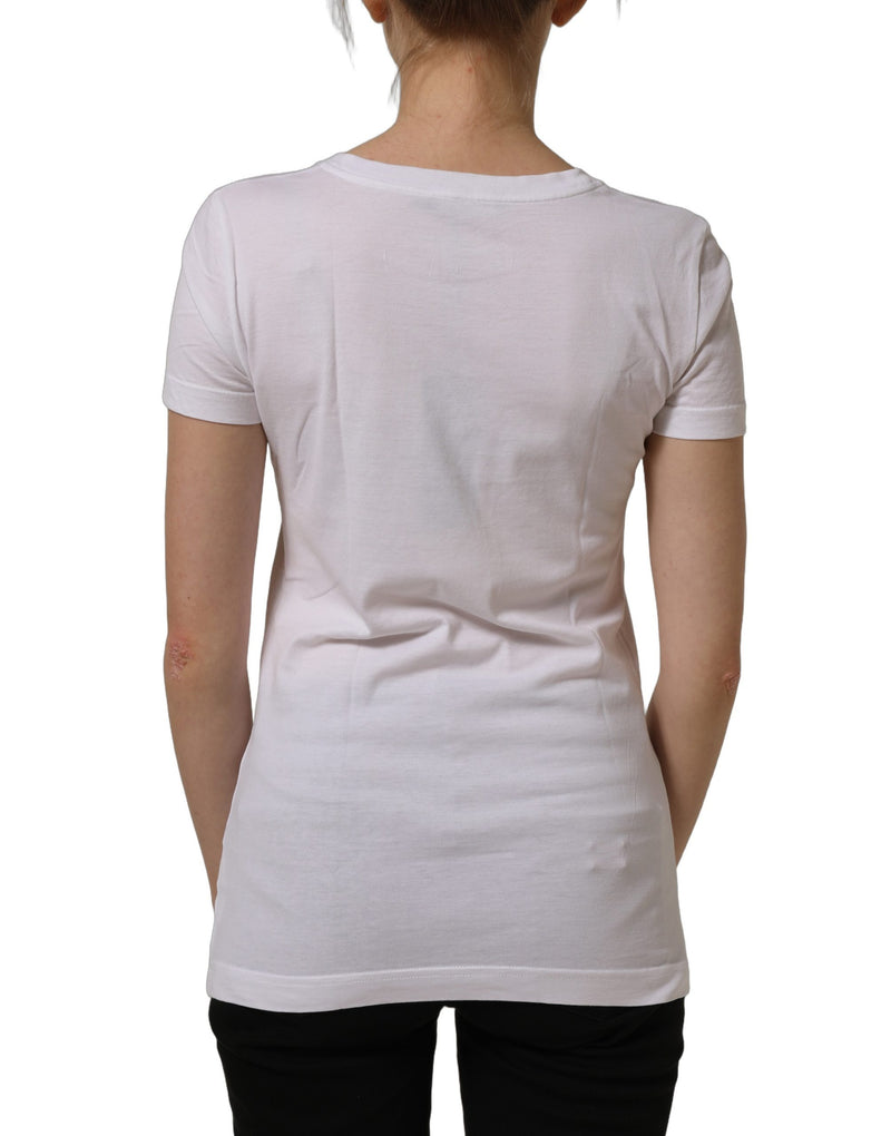 Dolce & Gabbana White Graphic Print Cotton Crew Neck T-shirt